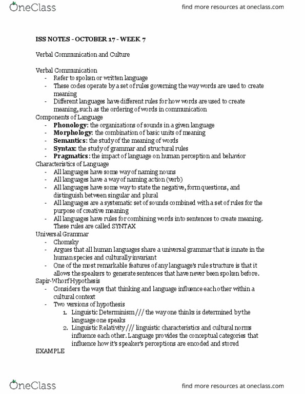 ISS 210 Lecture Notes - Lecture 9: Universal Grammar, Noam Chomsky, Pragmatics thumbnail