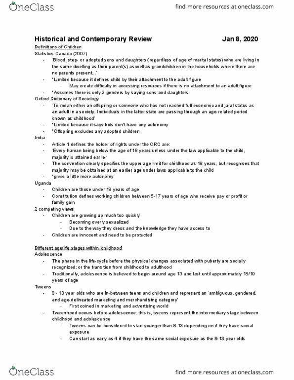 SOCPSY 3ZZ3 Lecture Notes - Lecture 1: The Contemporary Review, Age 13, B. F. Skinner thumbnail