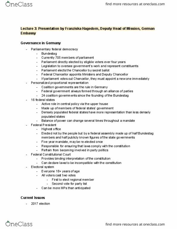 POL 3180 Lecture Notes - Lecture 3: Mixed-Member Proportional Representation, Federal Constitutional Court, Secret Ballot thumbnail