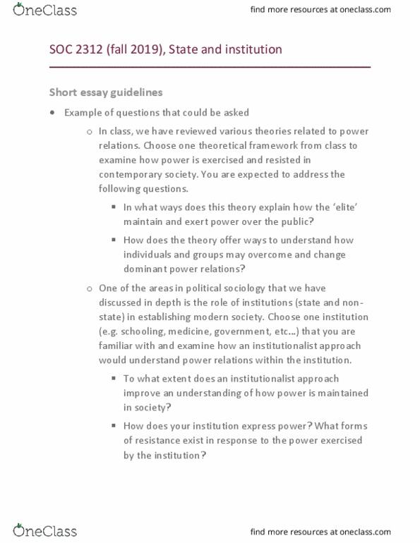 SOC 2312 Lecture Notes - Lecture 9: Political Sociology, War Measures Act, Global Justice Movement thumbnail