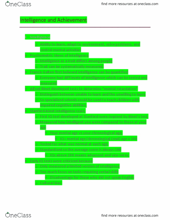 PSY 3304 Lecture Notes - Lecture 5: Intellectual Disability, Cultural Bias, The Bell Curve thumbnail