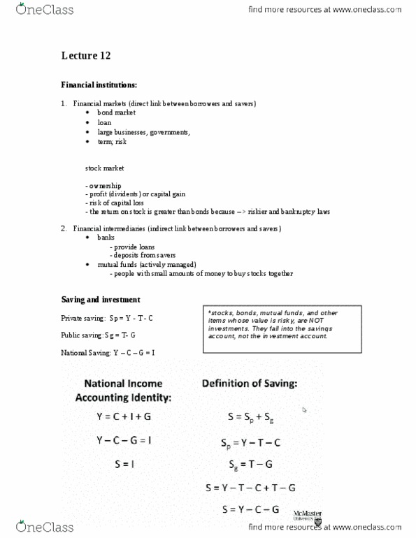 ECON 1BB3 Lecture Notes - Lecture 12: Loanable Funds thumbnail