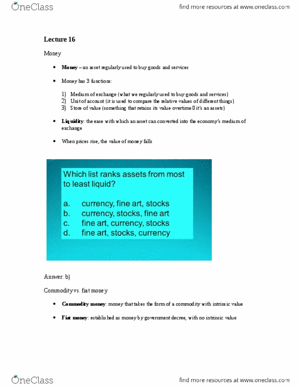 ECON 1BB3 Lecture Notes - Lecture 16: Debit Card, Fiat Money, Commodity Money thumbnail