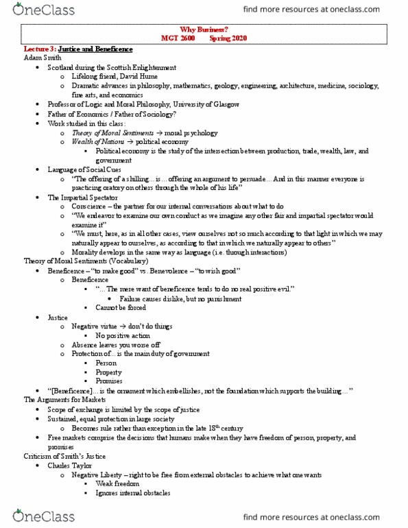 MGT 2600 Lecture Notes - Lecture 3: Scottish Enlightenment, Equal Protection Clause, False Consciousness thumbnail