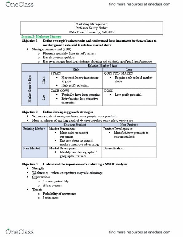 MKT 2670 Lecture Notes - Lecture 3: Strategic Business Unit, Swot Analysis, Regional Policy Of The European Union thumbnail