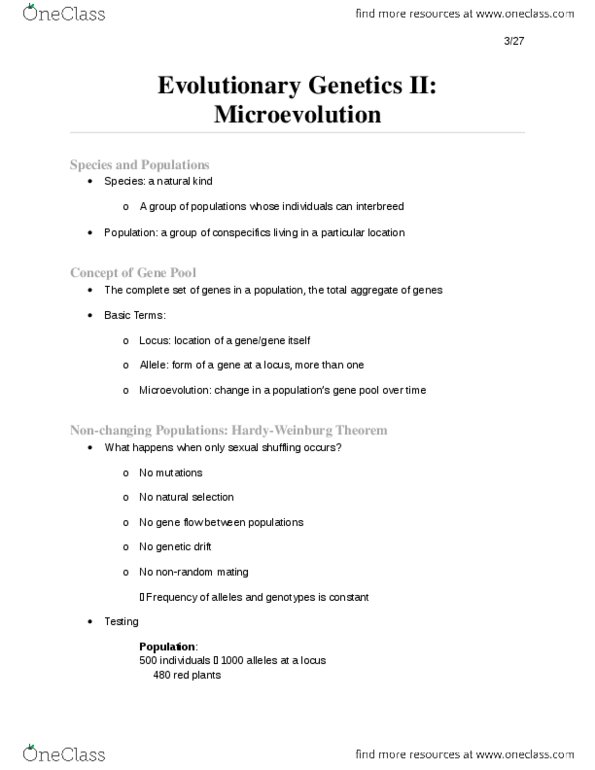 BIOSC 0160 Lecture Notes - Allele Frequency, Genetic Drift, Microevolution thumbnail