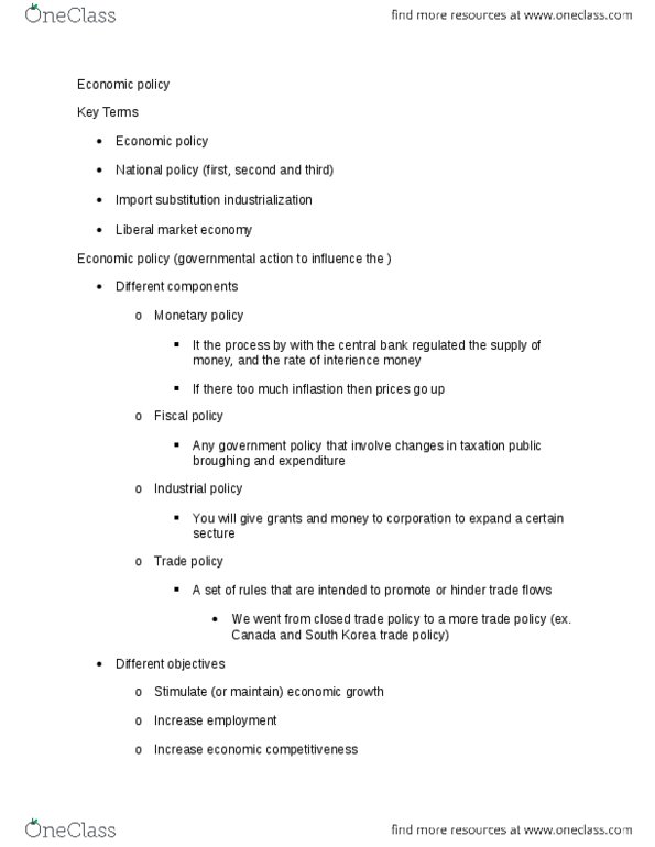 POL 2101 Lecture Notes - Import Substitution Industrialization, Fiscal Policy, Industrial Policy thumbnail