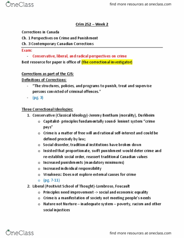 CRIM 252 Lecture Notes - Lecture 2: Jeremy Bentham, The Corrections, Public Safety Canada thumbnail