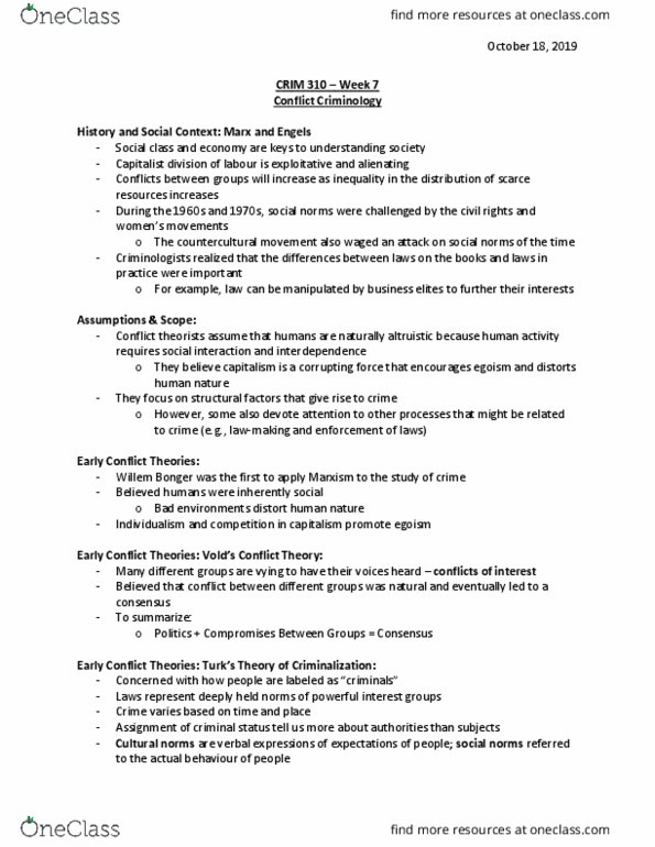 CRIM 310 Lecture Notes - Lecture 7: Social Class, Individualism, Left Realism thumbnail