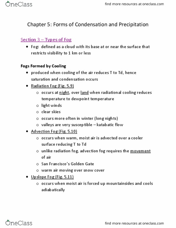 MEA 130 Chapter Notes - Chapter 5: Fog, Radiative Cooling, Advection thumbnail