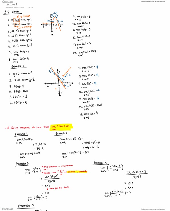 Mathematics MATH 23100 Lecture 1: Math Lecture 1 ([Limits (2.2) and Derivations (2.4)] thumbnail