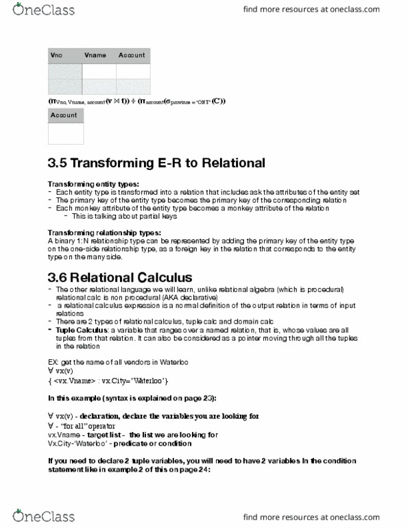 CIS 3530 Lecture Notes - Lecture 8: Relational Calculus, Tuple, Unique Key thumbnail
