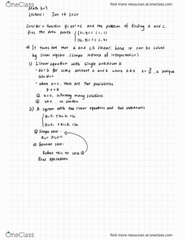 MATH 307 Lecture Notes - Lecture 1: Linear Algebra cover image