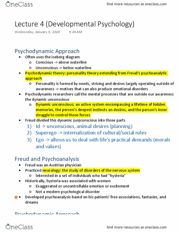PSYA02H3 Lecture Notes - Lecture 4: Psychodynamics, Iceberg, Neurology thumbnail