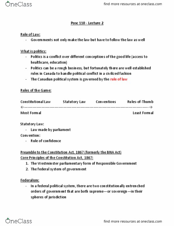 POSC 110 Lecture Notes - Lecture 2: Responsible Government, Plurality Voting System, Individualism thumbnail