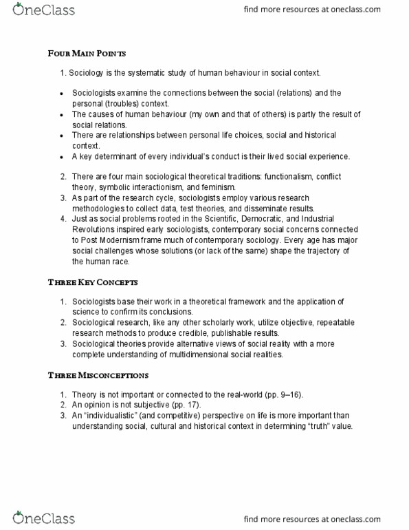 SOC 101 Lecture Notes - Winter 2017, Lecture 1 - Contemporary Sociology ...