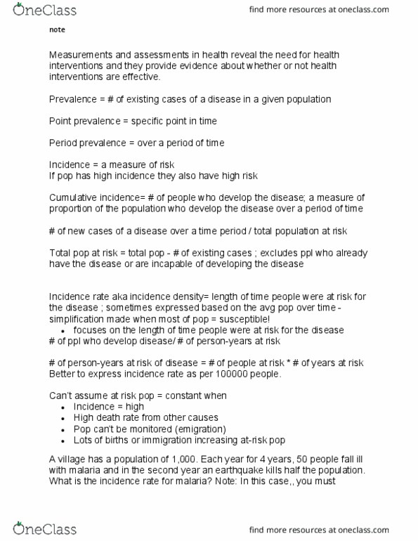 BMED 271 Lecture Notes - Lecture 3: Cumulative Incidence, Prevalence, High High thumbnail