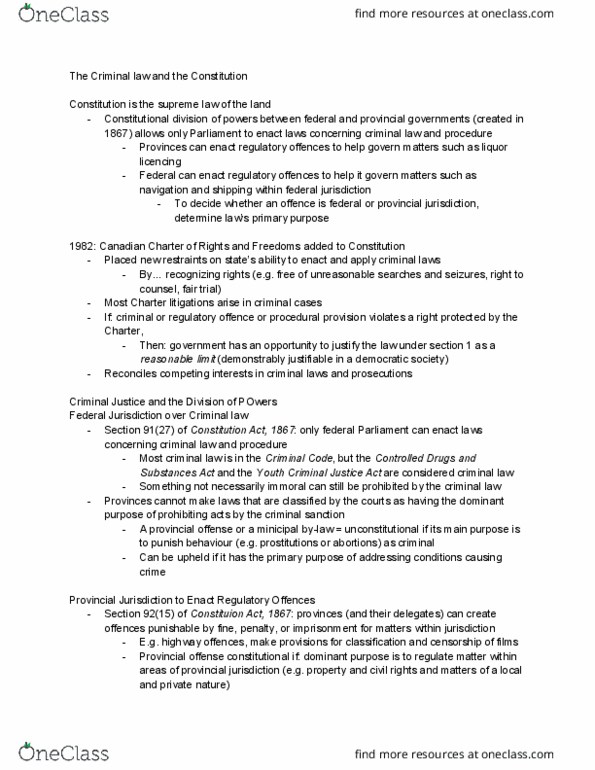 CRI225H1 Chapter Notes - Chapter 3: Youth Criminal Justice Act, Regulatory Offence, Provincial And Territorial Courts In Canada thumbnail
