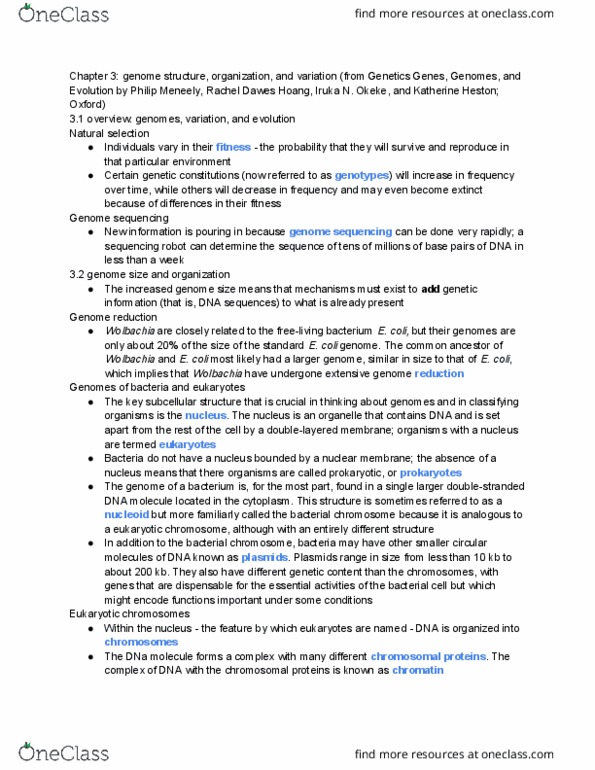 ANSC 3121 Chapter Notes - Chapter 3: Rachel Dawes, Wolbachia, Genome Size thumbnail