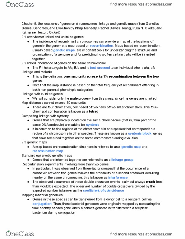 ANSC 3121 Chapter Notes - Chapter 9: Rachel Dawes, Sister Chromatids, Genetic Linkage thumbnail