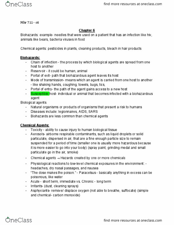 MHR 711 Lecture Notes - Lecture 2: Biological Hazard thumbnail