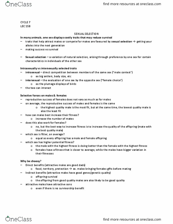 Biology 1001A Lecture Notes - Lecture 15: Parental Investment, Symmetry In Biology thumbnail