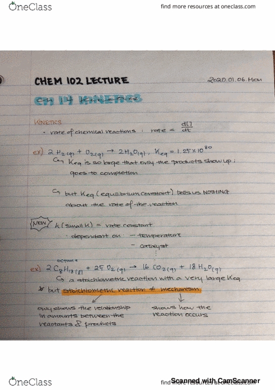 CHEM102 Lecture 1: Lecture Week 1 Notes: Kinetics: Rate Laws: Differential & Integrated Rate Laws thumbnail