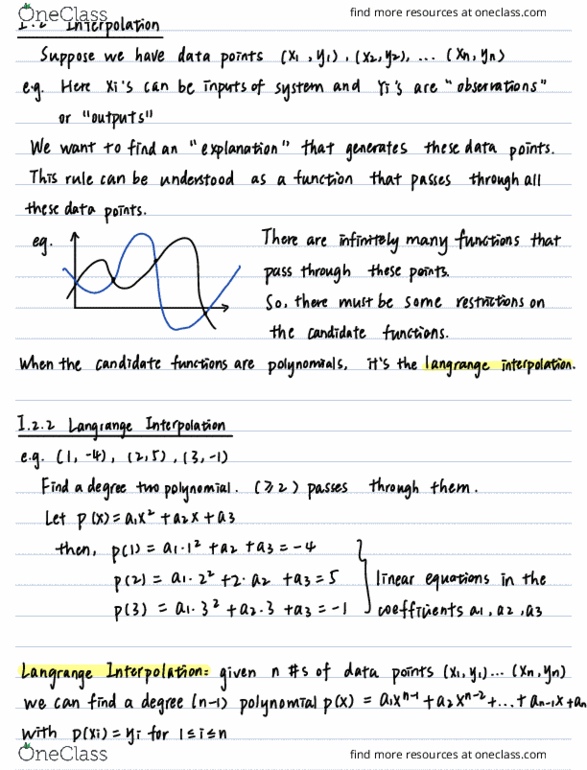 MATH 307 Lecture Notes - Lecture 7: Interpolation, Vandermonde Matrix cover image
