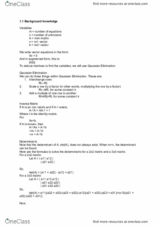 ENG2005 Chapter Notes - Chapter 1.1: Gaussian Elimination, Identity Matrix, Mexican Peso thumbnail