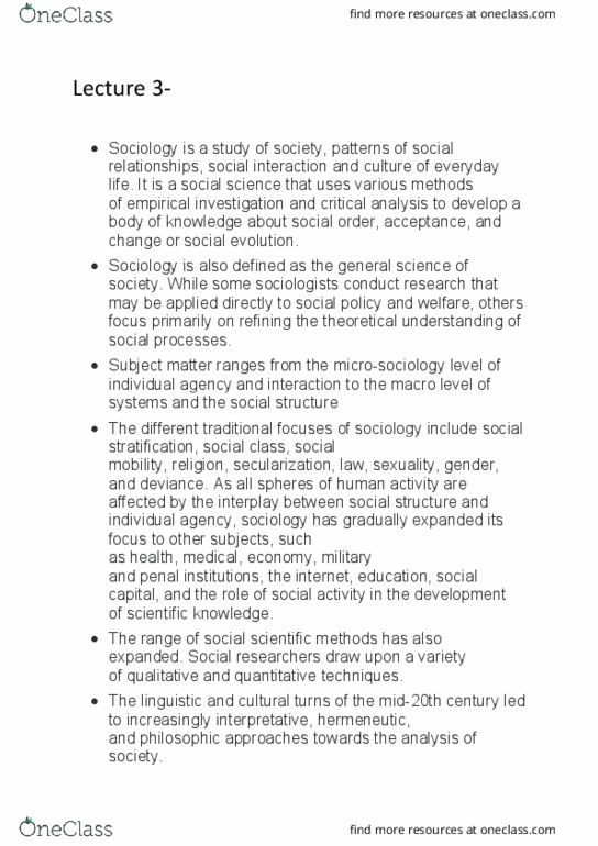 101551 Lecture Notes - Lecture 3: Social Stratification, Social Evolution, Microsociology thumbnail