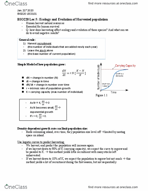 BIO220H1 Lecture Notes - Lecture 5: Exponential Growth, Overfishing, Escapement thumbnail