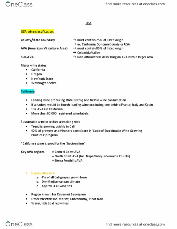 HTM 4050 Lecture Notes - Lecture 2: Central Coast Ava, Sierra Foothills Ava, American Viticultural Area thumbnail