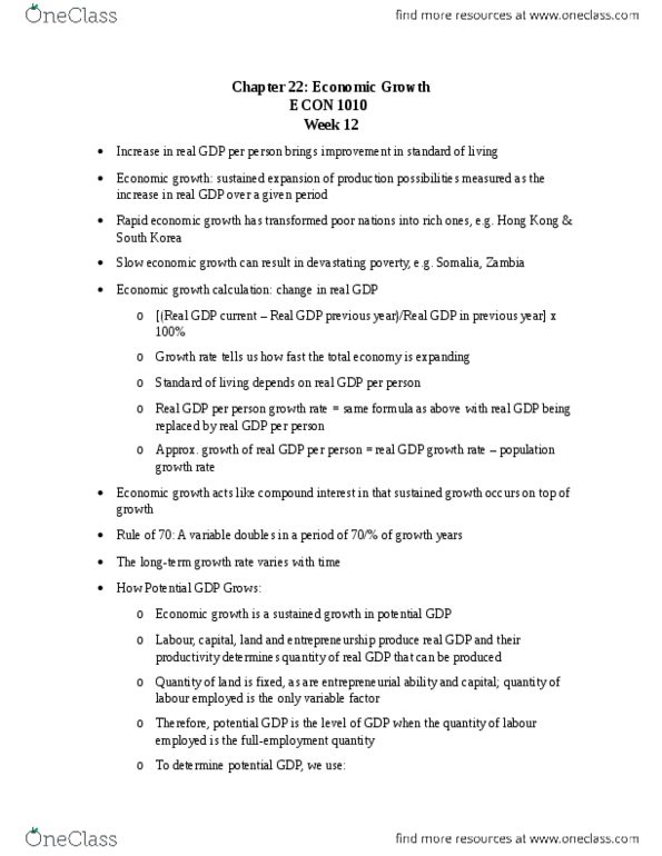 ECON 1010 Chapter Notes - Chapter 22: Real Wages, Potential Output, Workforce Productivity thumbnail