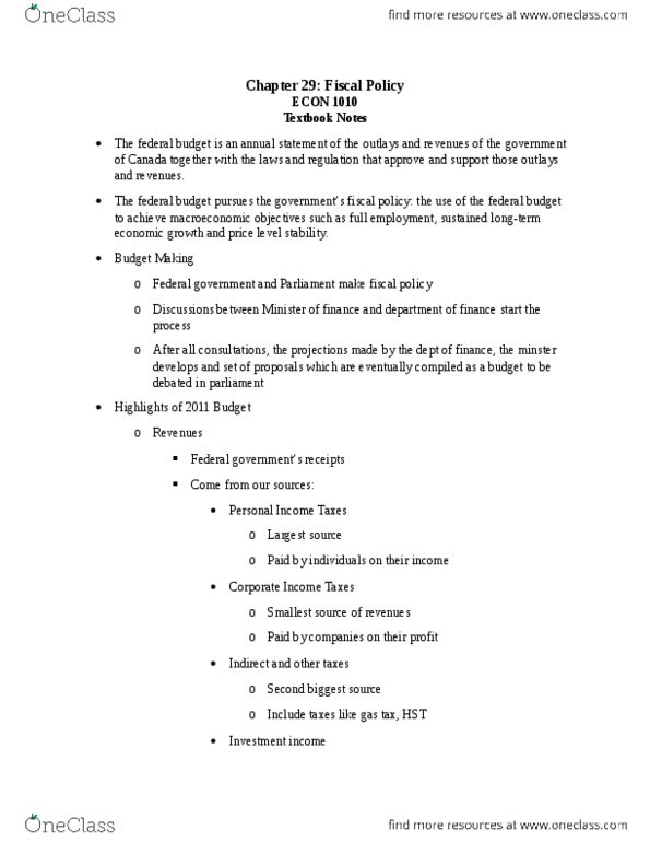 ECON 1010 Chapter Notes - Chapter 29: Government Budget Balance, Real Interest Rate, Nominal Interest Rate thumbnail