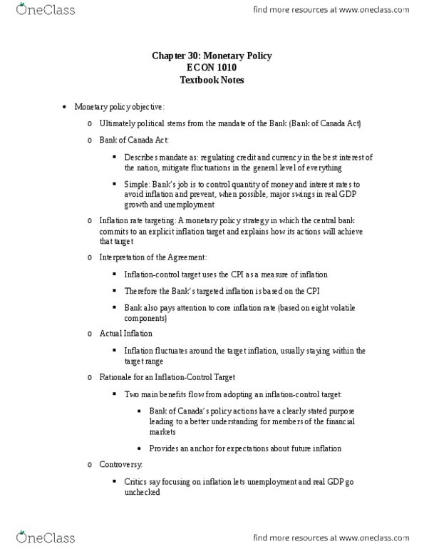 ECON 1010 Chapter Notes - Chapter 30: Overnight Rate, Open Market Operation, Foreign Exchange Market thumbnail