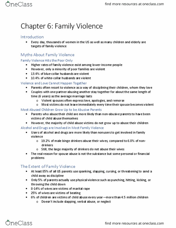 SOC 3312 Chapter Notes - Chapter 6: Elder Abuse, Marital Rape, Physical Abuse thumbnail