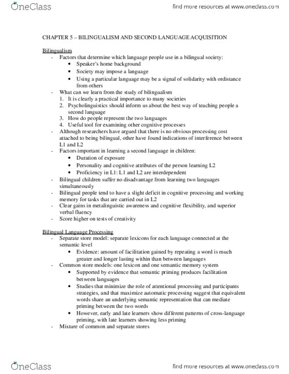 PSYCH 3UU3 Chapter 5: CHAPTER 5 – BILINGUALISM AND SECOND LANGUAGE ACQUISITION.docx thumbnail