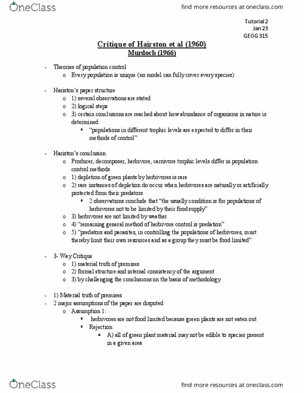 GEOG 315 Lecture Notes - Lecture 3: Herbivore, Decomposer thumbnail