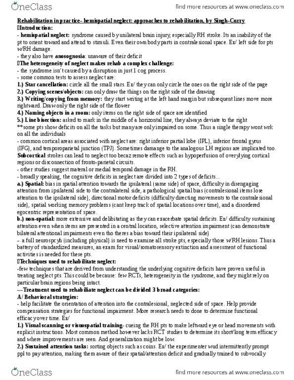 PSYC33H3 Chapter Notes -Hemispatial Neglect, Inferior Frontal Gyrus, Temporoparietal Junction thumbnail