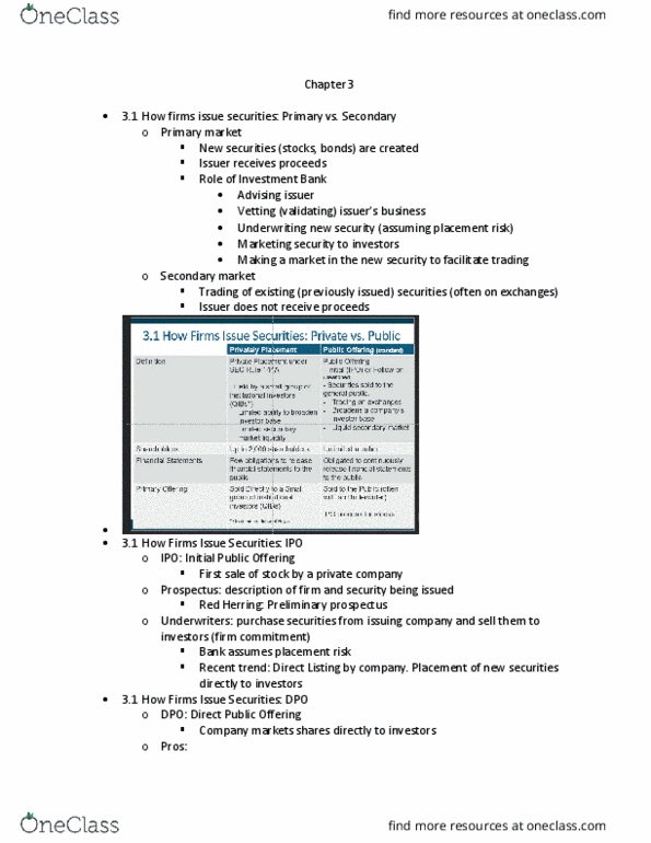 FINA 4310 Lecture Notes - Lecture 3: Underwriting, Investment Banking, Primary Market thumbnail