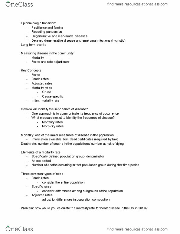 HRS 1017 Lecture Notes - Lecture 5: Mortality Rate, Degenerative Disease, Time Point thumbnail