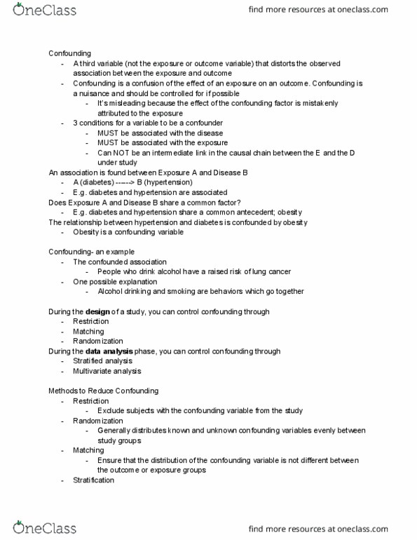 HRS 1017 Lecture Notes - Lecture 12: Confounding, Multivariate Analysis, Logistic Regression thumbnail