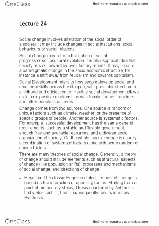 101551 Lecture Notes - Lecture 24: Dialectic, Sociocultural Evolution, Antithesis thumbnail
