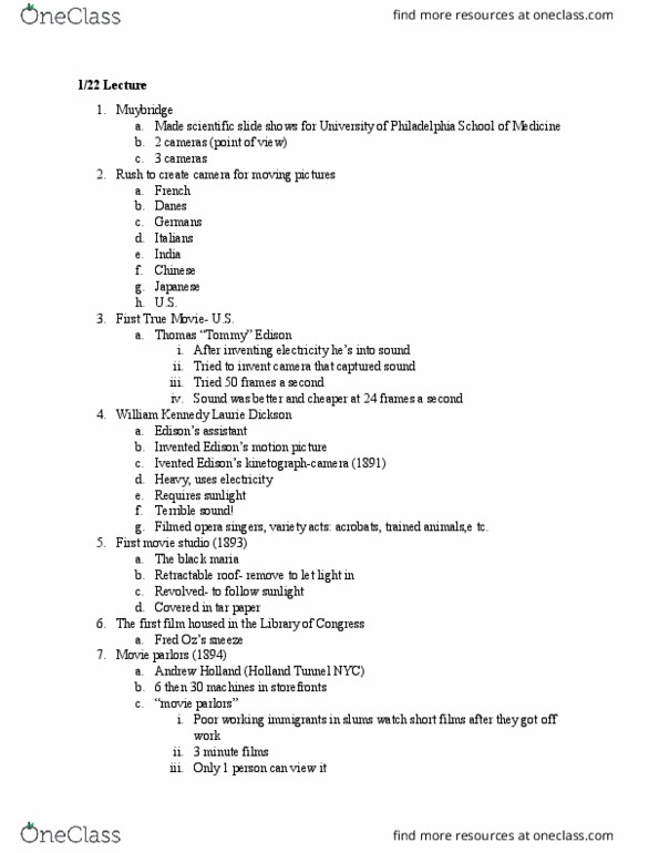 CIM 103 Lecture Notes - Lecture 3: William Kennedy Dickson, The Black Maria, Holland Tunnel thumbnail