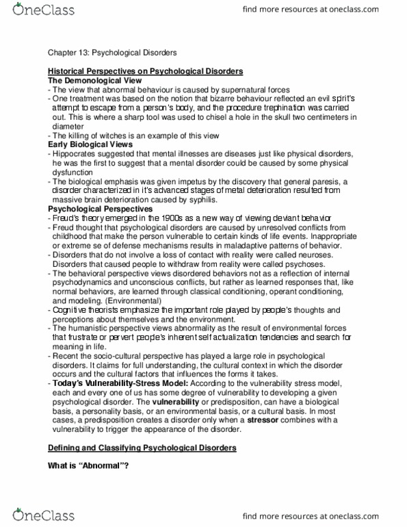 Psychology 1000 Lecture Notes - Lecture 13: General Paresis Of The Insane, Mental Disorder, Chisel thumbnail