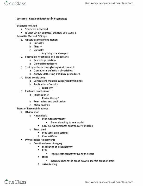 PSYC 1101 Lecture Notes - Lecture 3: Saliva Testing, Functional Neuroimaging, Operational Definition thumbnail