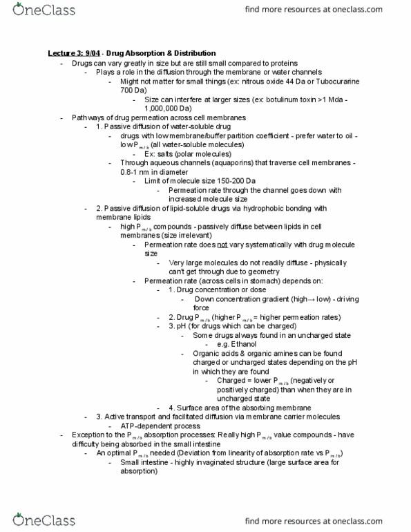 NEU 365D Lecture Notes - Lecture 3: Botulinum Toxin, Partition Coefficient, Tubocurarine Chloride thumbnail
