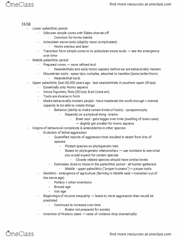 BIO 346 Lecture Notes - Lecture 20: Archaic Humans, Homo Habilis, Homo Erectus thumbnail