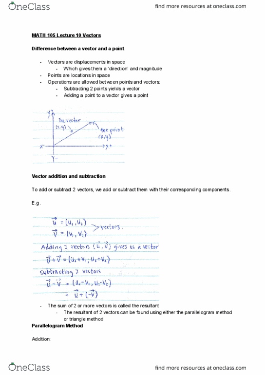 MATH 105 Lecture Notes - Lecture 10: Scalar Multiplication, Parallelogram, Negative Number cover image