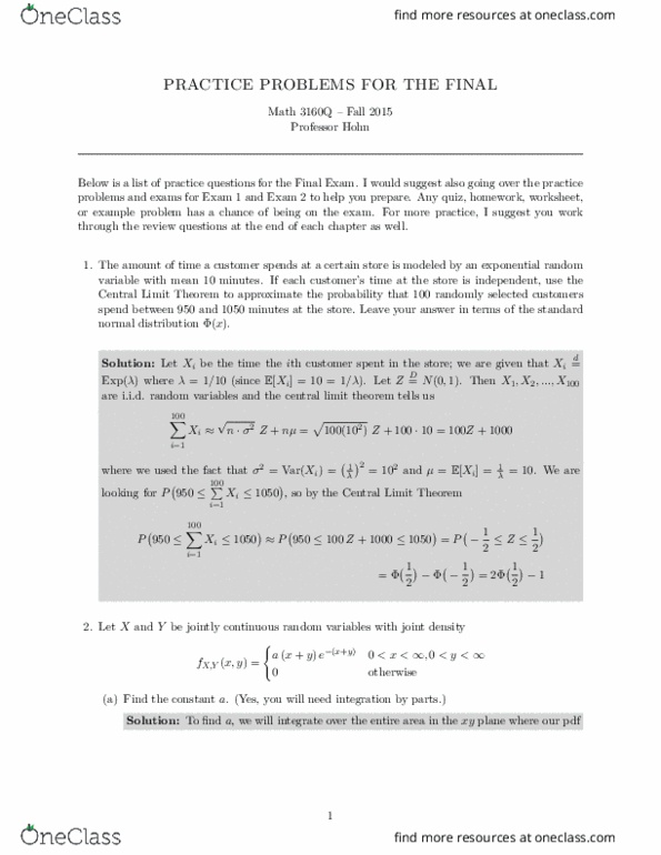 PSTAT 120A Study Guide Summer 2018, Final Central Limit Theorem